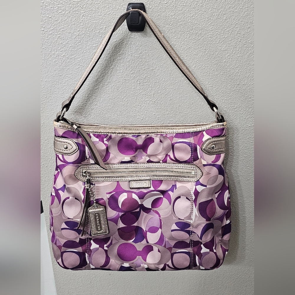 Signature Coach Purple Patterned Shoulder Bag - Picture 2 of 15